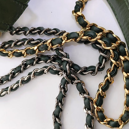 CHANEL GABRIELLE Medium Green Leather Quilted Single Shoulder Bag 24 Clasp Golden Hardware Removable Strap-(SKU)-965602113