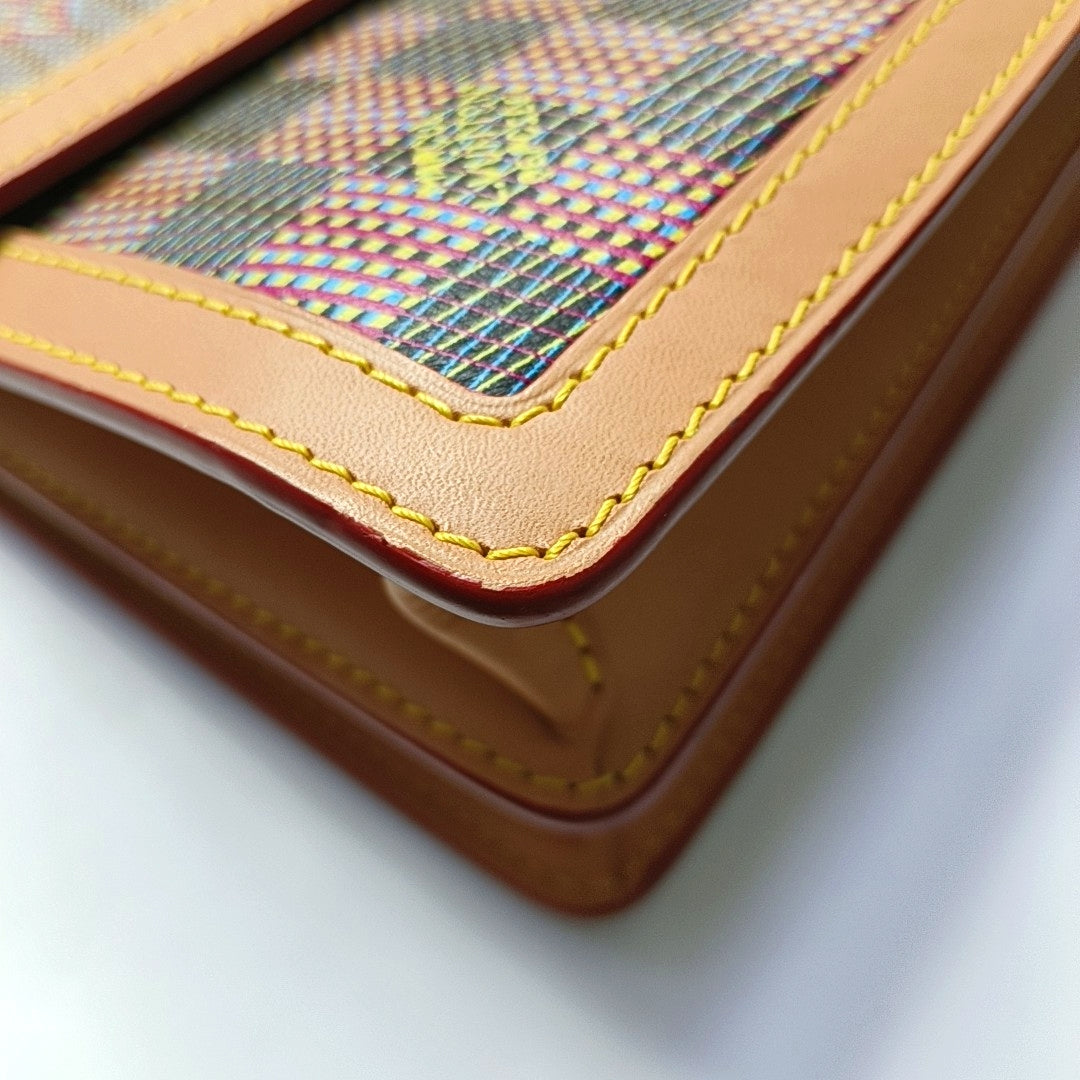 LOUIS VUITTON DAUPHINE Medium Red Calfskin Monogram Checkerboard Dauphine Single Shoulder Bag Sling Bag Silver Hardware 2 Removable Straps-(SKU)-967790529