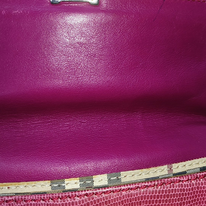 BURBERRY Red Cowhide Embossed Shoulder Bag Tote Silver Hardware-(SKU)-928563763