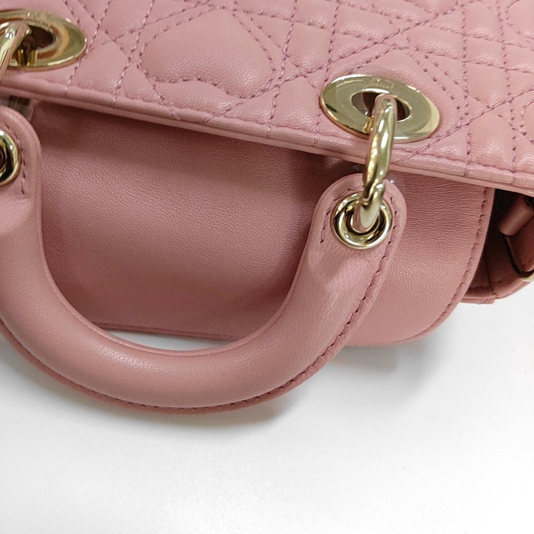 DIOR Lady D-Joy Super Mini Pink Lamb Skin Wicker Stitched Crossbody Shoulder Bag Handbag Tote Bag Golden Hardware 2 Removable Straps-(SKU)-962810919