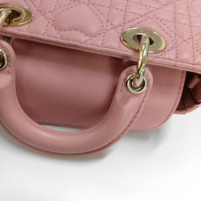 DIOR Lady D-Joy Super Mini Pink Lamb Skin Wicker Stitched Crossbody Shoulder Bag Handbag Tote Bag Golden Hardware 2 Removable Straps-(SKU)-962810919