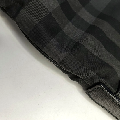 BURBERRY Dark Gray Nylon Battle Horse Plaid Single Shoulder Bag Crossbody Bag Ruthenium color hardware-(SKU)-958749400