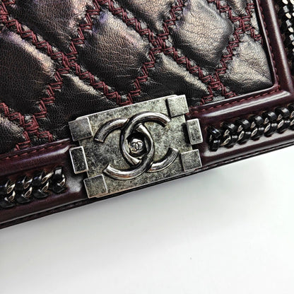 CHANEL BOY CHANEL Small Burgundy Calfskin Quilted Shoulder Bag Tote Crossbody Bag with Detachable Strap Rhodium Hardware 21 Compartments-(SKU)-965756203