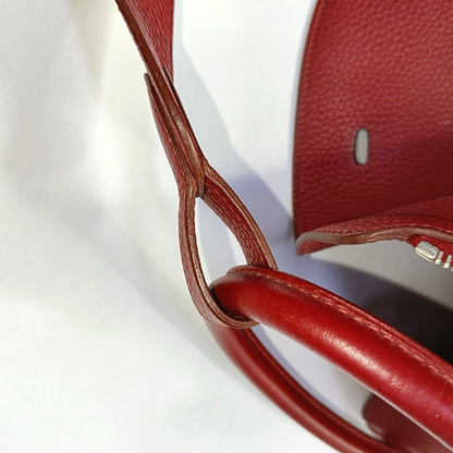 HERMÈS Lindy 34 Flag Red Clemence Leather Shoulder Bag Tote Bag Silver Hardware 🅀 Clasp-(SKU)-956096162