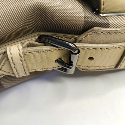 BURBERRY Smoked Check Medium size Light Gray Coated Canvas Shoulder Bag Tote Ruthenium color hardware Removable shoulder strap-(SKU)-951094751
