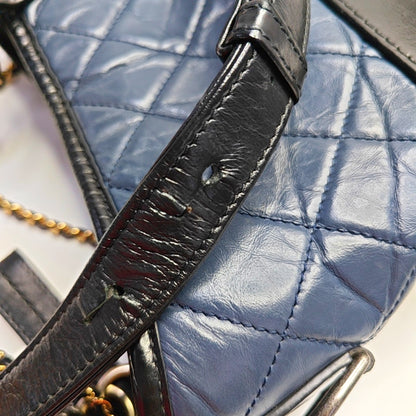 CHANEL GABRIELLE Small Size Dark Blue Leather Quilted Shoulder Bag Tote Bag Crossbody Bag Removable Strap-(SKU)-969480894