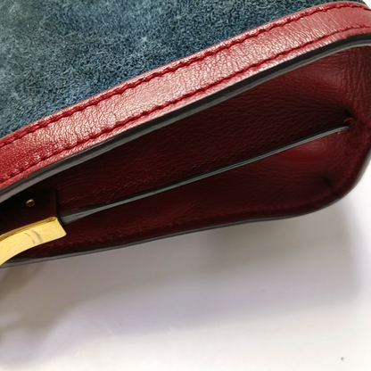 GUCCI Ophidia  Small size Dark Blue Suede Striped Strap Single Shoulder Tote Bag Golden hardware-(SKU)-951867642