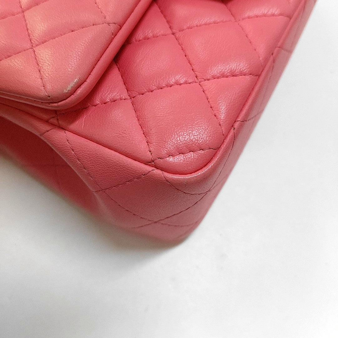 CHANEL CLASSIC FLAP Mini Pink Lamb Leather Quilted Chevron Large Mini Crossbody Shoulder Bag Golden Hardware-(SKU)-967849762