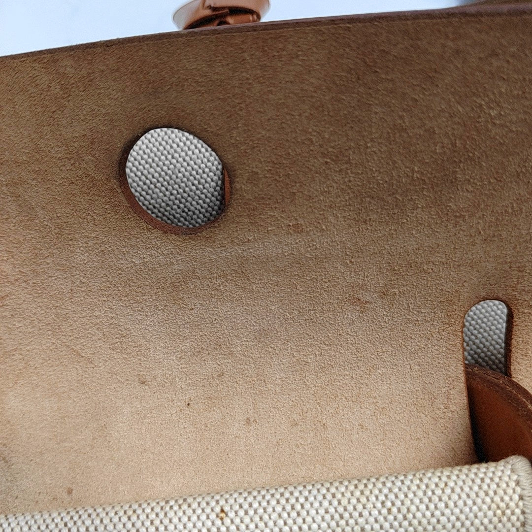 HERMÈS Herbag 39 Milkshake White Canvas Shoulder Bag Tote with Detachable Strap-(SKU)-970841956