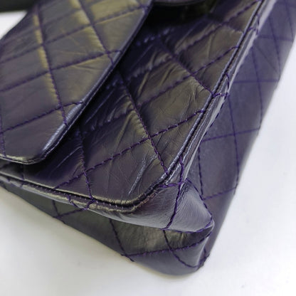 CHANEL 2.55 Large Purple Calfskin Quilted Chevron Single Shoulder Bag with Palladium Hardware-(SKU)-966463850