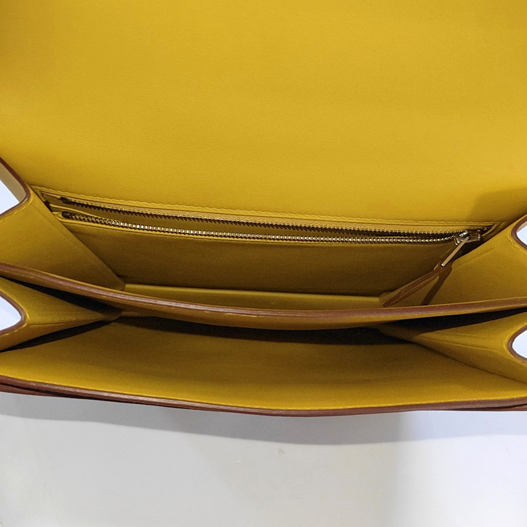 HERMÈS 2002 20 Amber Yellow Evercolor Calfskin Crossbody Shoulder Bag with Silver Hardware, C-(SKU)-957461966