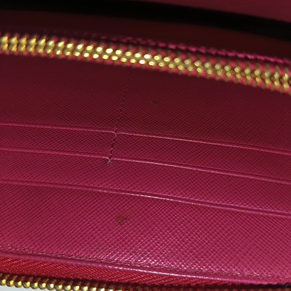 PRADA Fiocco Bow Red Leather Crosshatch Embossed Wallet Golden hardware-(SKU)-939810671