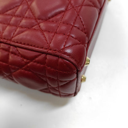 DIOR Lady Dior Mini Burgundy Calfskin Monogram Quilted Cannage Diana Three-Panel Shoulder Bag Crossbody with Removable Strap-(SKU)-969414820