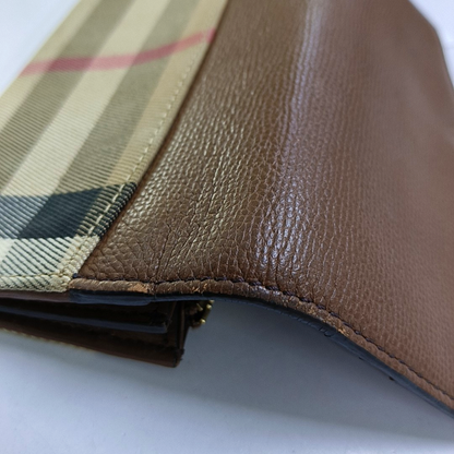 BURBERRY Brown Canvas Tartan Pattern Wallet Golden hardware-(SKU)-951700332