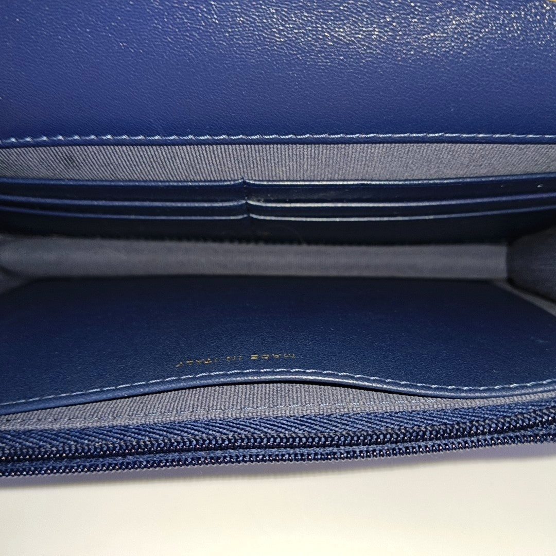 CHANEL 24B Dark Blue Lamb Skin Diamond Quilted Shoulder Bag Crossbody Bag Golden Hardware-(SKU)-965304712