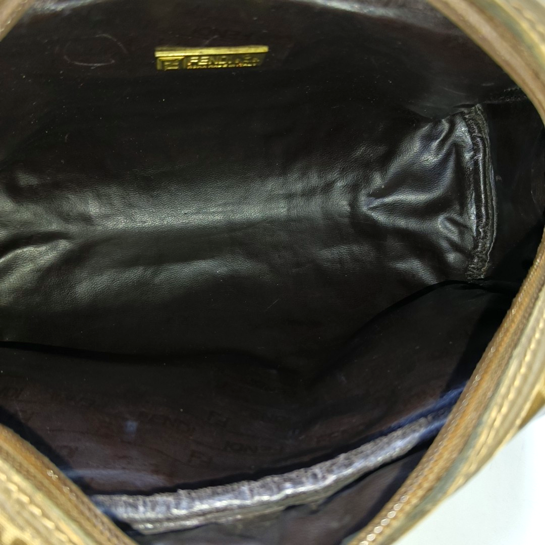 FENDI 棕色涂层帆布双F手拿包 Golden hardware-(SKU)-954838051