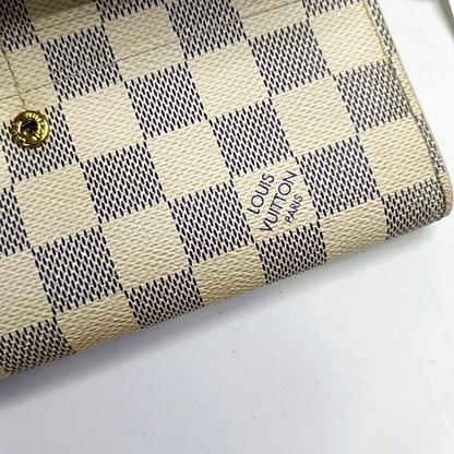 LOUIS VUITTON PORTE MONNAIE White Coated Canvas Checkered Wallet Golden hardware-(SKU)-952912315