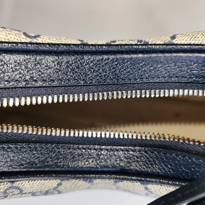 GUCCI Attache Small Beige Coated Canvas Monogram Striped Web Shoulder Bag Crossbody Bag Silver Hardware 2 Removable Straps-(SKU)-942240988