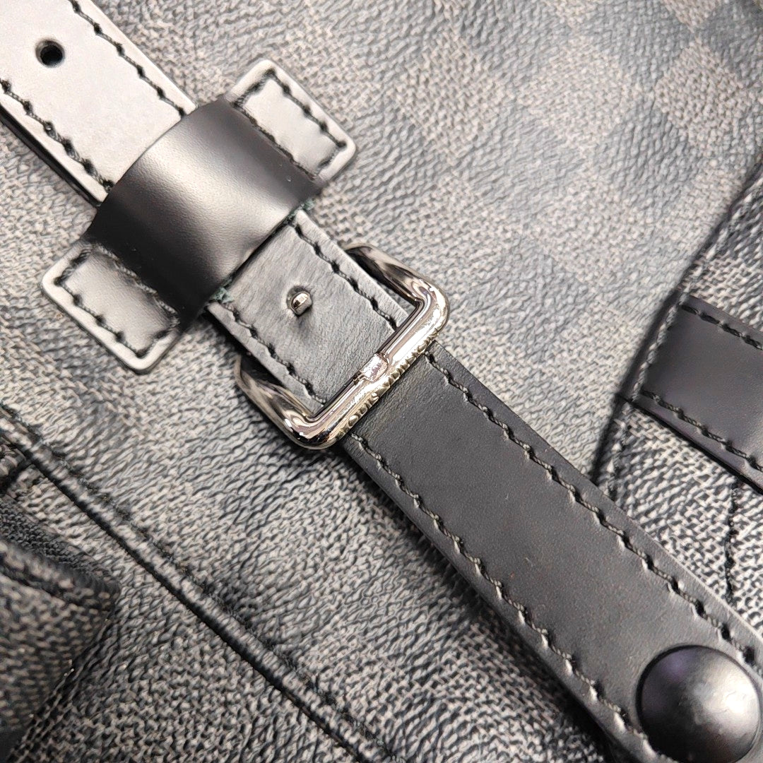 LOUIS VUITTON CHRISTOPHER Medium Grey Coated Canvas Checkerboard Backpack Tote Bag with Silver Hardware-(SKU)-969278949