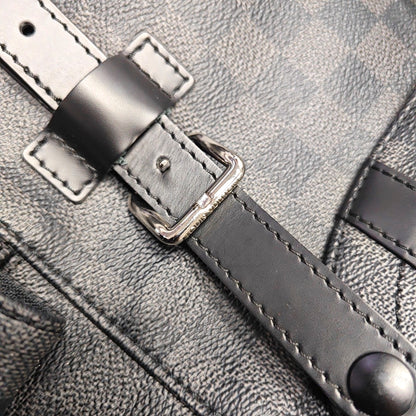 LOUIS VUITTON CHRISTOPHER Medium Grey Coated Canvas Checkerboard Backpack Tote Bag with Silver Hardware-(SKU)-969278949