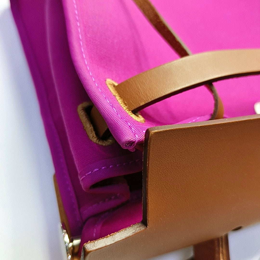 HERMÈS Herbag 31 Magnolia Pink Canvas Shoulder Bag, Tote, and Crossbody with Silver Hardware Z, Detachable Strap-(SKU)-968659072