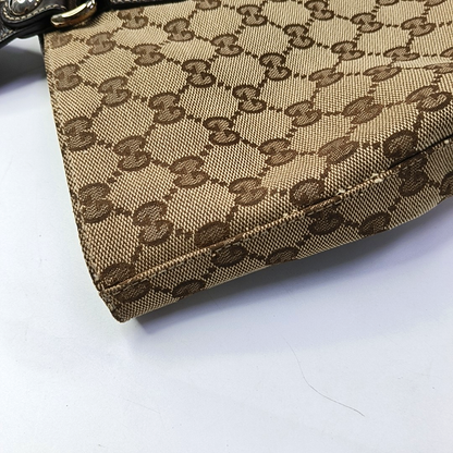 GUCCI Babouska Khaki canvas monogram crossbody bag, handbag Silver Hardware-(SKU)-958404540