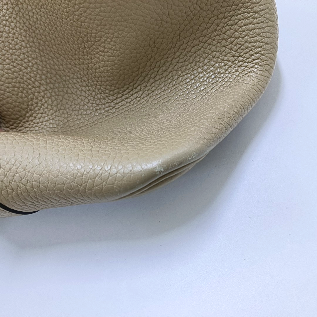 HERMÈS Picotin Lock 22 Khaki Clemence Leather Basket Handbag with Silver Hardware and X Engraving-(SKU)-955859168