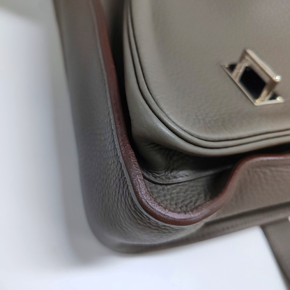 HERMÈS Steve Charcoal Grey Clemence Leather Shoulder Bag Crossbody with Silver Hardware, 🄿-(SKU)-963416776