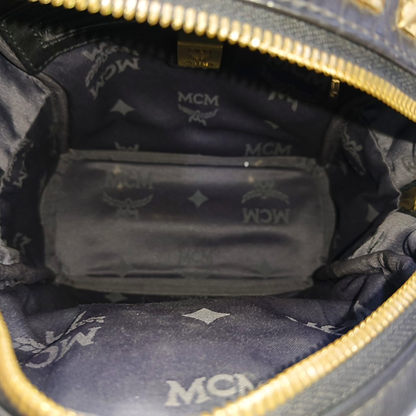 MCM STARK  mini Black Coated Canvas Monogram Studs Backpack Golden hardware-(SKU)-940746737
