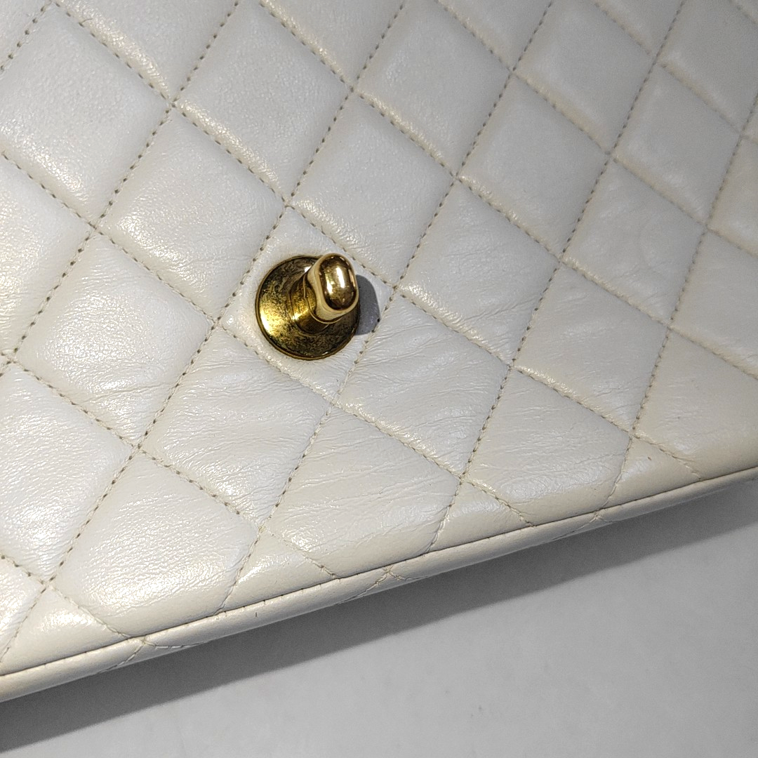 CHANEL KELLY PARENT White Calfskin Quilted Handbag with Gold Hardware, Vintage-(SKU)-931087336