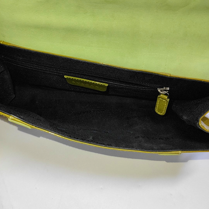 BVLGARI Yellow Green Patent Leather Handbag Single Shoulder Bag Silver Hardware Removable shoulder strap-(SKU)-960012647