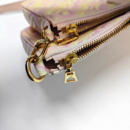 LOUIS VUITTON MULTI Pink Calfskin Monogram Vernis Shoulder Bag Crossbody Bag Gold Hardware Removable Strap 2 Pouches-(SKU)-970130599