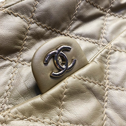 CHANEL WILD STITCH Grey Calfskin Quilted Shoulder Bag, Crossbody Bag with Silver Hardware, 15 compartments-(SKU)-966814468