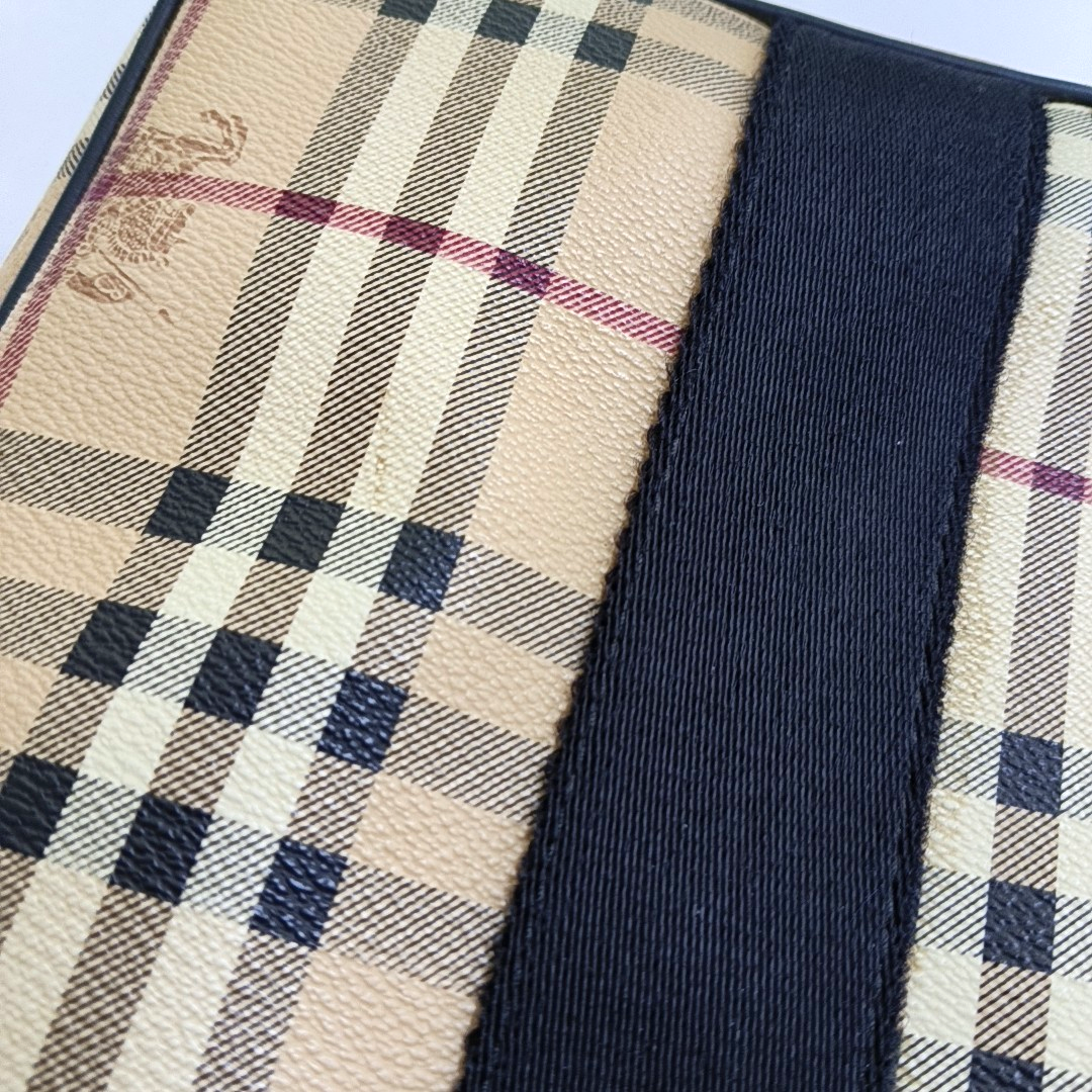 BURBERRY Multicolor Coated Canvas Battle Horse Plaid Handbag Black hardware-(SKU)-947581413