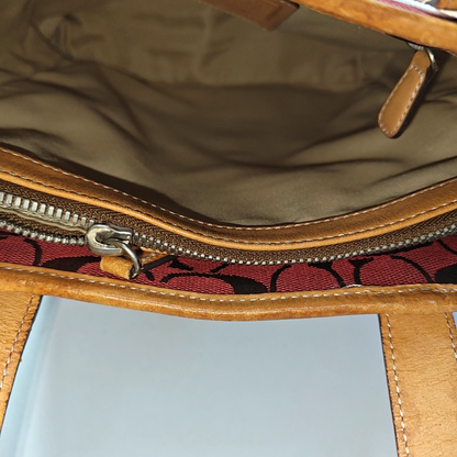 COACH Tote bag Red Canvas Monogram Floral Handbag Silver Hardware-(SKU)-936434550