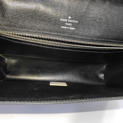 LOUIS VUITTON SELENGA Black Leather Clutch Handbag Silver Hardware-(SKU)-960473298