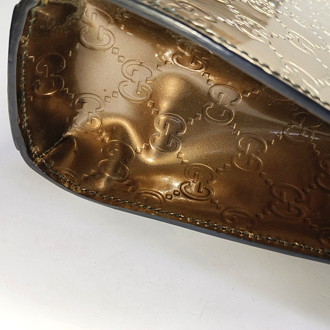 GUCCI Emily Chain Brown Patent Leather Monogram Embossed Shoulder and Handbag Golden hardware-(SKU)-945120170