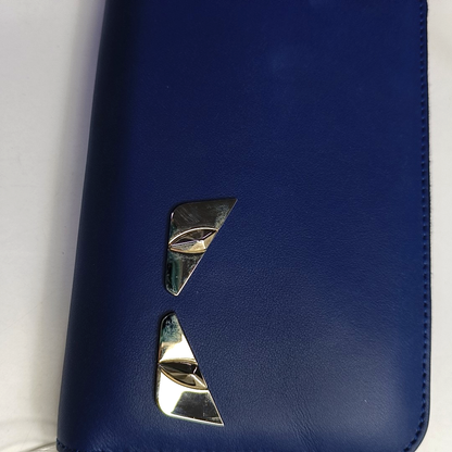 FENDI Blue Cowhide Mini Monster Wallet Silver Hardware Complete Accessories-(SKU)-950501474