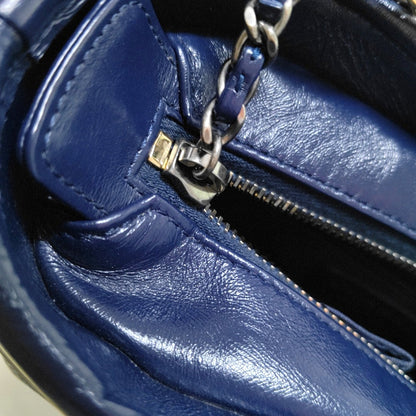 CHANEL GABRIELLE Small Deep Blue Denim Quilted Stitched Crossbody Shoulder Bag Gold and Silver Hardware 29 Opening Detachable Strap-(SKU)-970038091