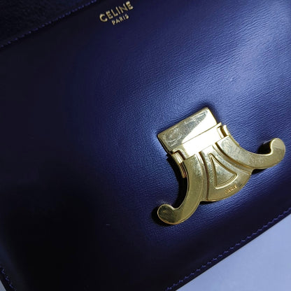 CELINE TRIOMPHE Dark Purple Calf Leather Triumph Monogram Single Shoulder Bag Golden Hardware-(SKU)-969606927