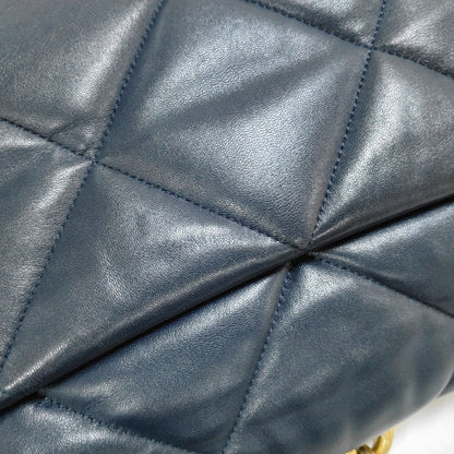 CHANEL CHANEL 19 Large Size Blue Lambskin Diamond Quilted Single Shoulder Bag Tote with Gold, Silver, Ruthenium Hardware 30 Compartments-(SKU)-965310361