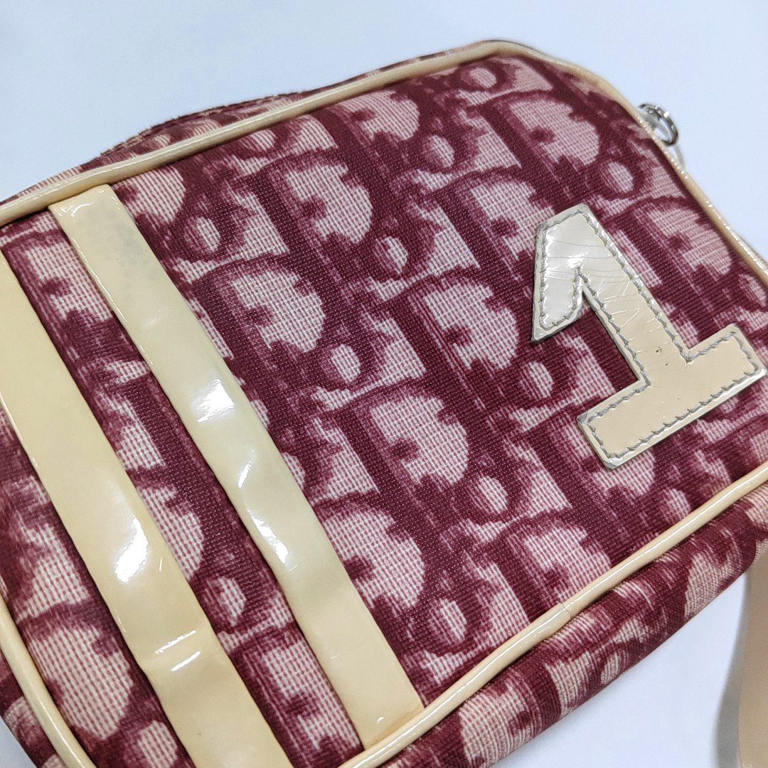 DIOR Camera Bag Burgundy Coated Canvas Monogrammed Handbag Handbag Golden Silver Hardware-(SKU)-959105471
