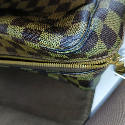 LOUIS VUITTON NAVIGLIO Brown Coated Canvas Checkered Single Shoulder Bag Crossbody Gold Brown Hardware-(SKU)-956274332