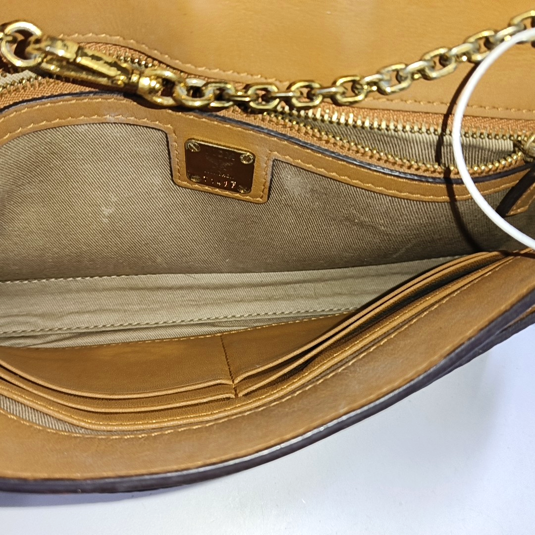 MCM MILLIE  Medium size Cognac coated canvas monogram laurel buckle shoulder bag/crossbody bag Golden hardware Removable shoulder strap-(SKU)-944137648