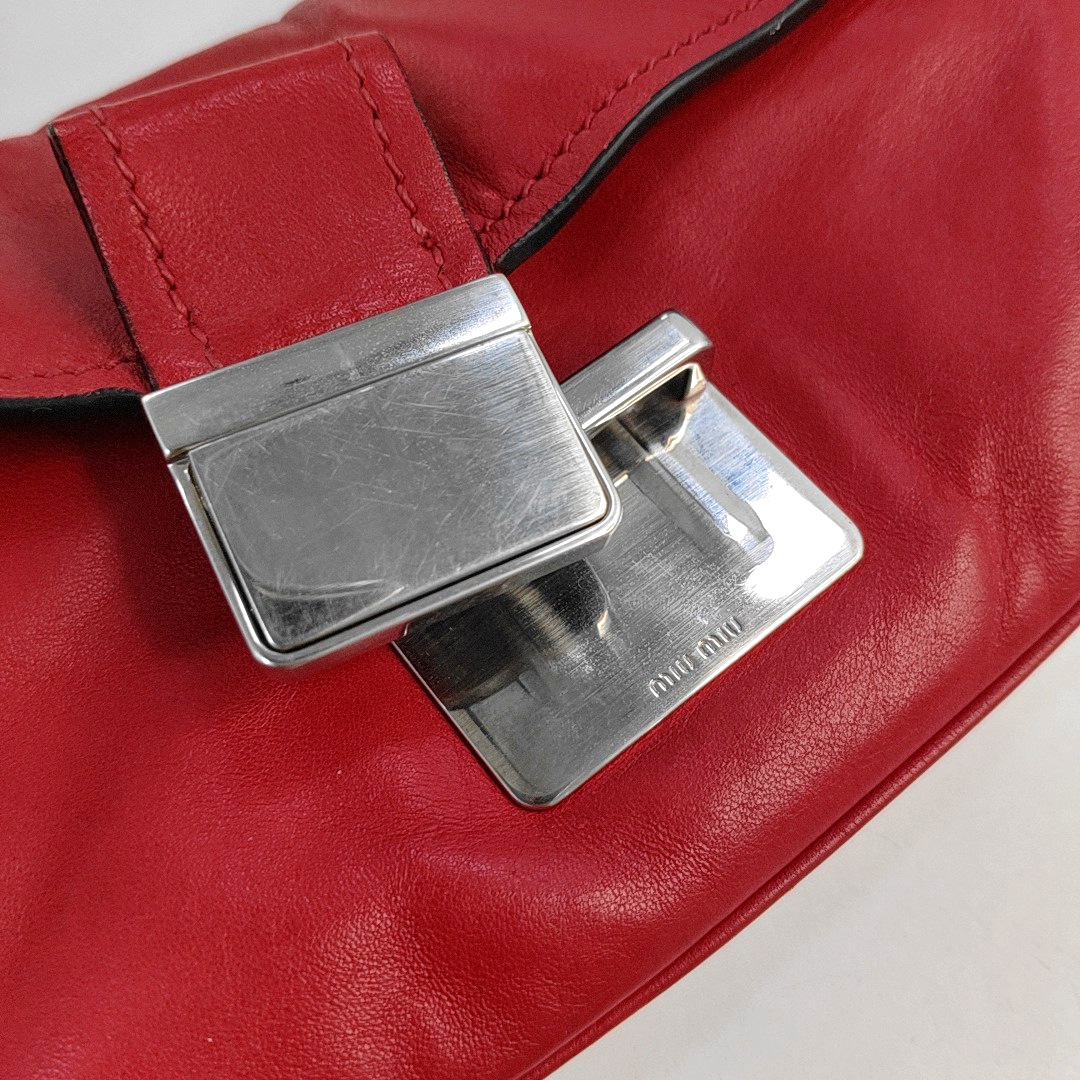 Miu Miu mini Red Calf Leather Crossbody Shoulder Bag Tote Silver Hardware Removable shoulder strap-(SKU)-956465085