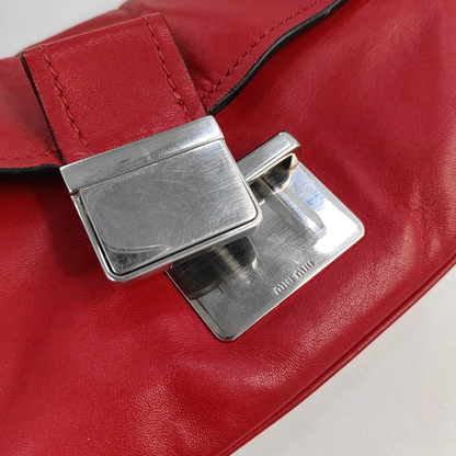 Miu Miu mini Red Calf Leather Crossbody Shoulder Bag Tote Silver Hardware Removable shoulder strap-(SKU)-956465085