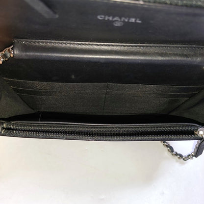 CHANEL WOC Black Patent Leather Quilted Crossbody and Single Shoulder Bag with Silver Hardware, 18 Clasps-(SKU)-969632821