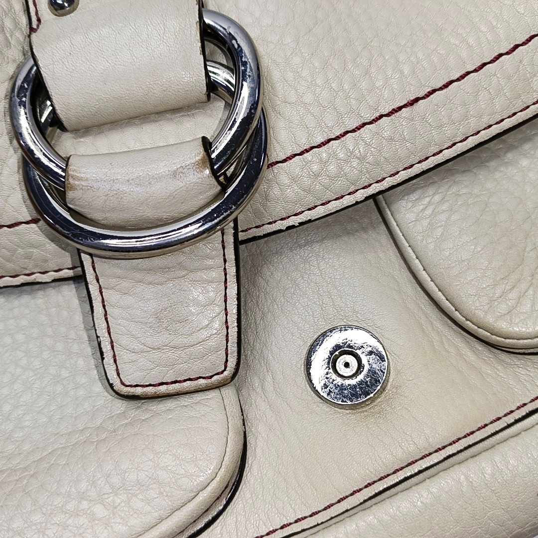 COACH Beige Leather Single Shoulder Bag Handbag Silver Hardware Removable shoulder strap-(SKU)-929326305
