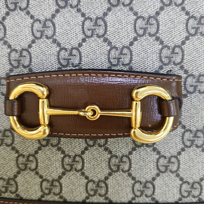 GUCCI Horsebit 1955 Small Size Khaki Coated Canvas Monogram Printed Saddle Bag Crossbody Bag Shoulder Bag Gold Hardware-(SKU)-958962620
