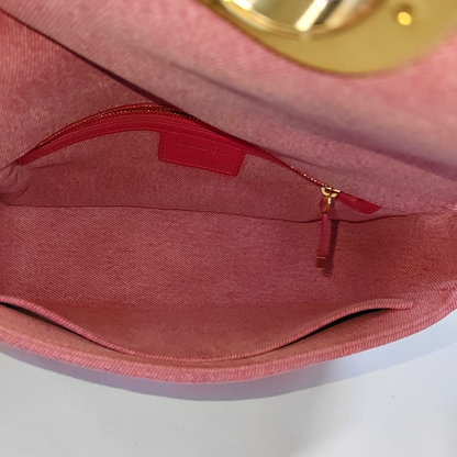 DIOR Dior Caro Medium Pink Denim Quilted Bag Crossbody Shoulder Bag Gold Red Hardware Removable Strap-(SKU)-961770509